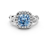 White gold Fancy Blue Cushion  Cut Halo Diamond Ring with Scrollwork Band and Four-Prong Setting_72