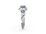 White gold Fancy Blue Cushion  Cut Halo Diamond Ring with Scrollwork Band and Four-Prong Setting_74