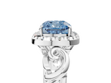White gold Fancy Blue Cushion  Cut Halo Diamond Ring with Scrollwork Band and Four-Prong Setting_77