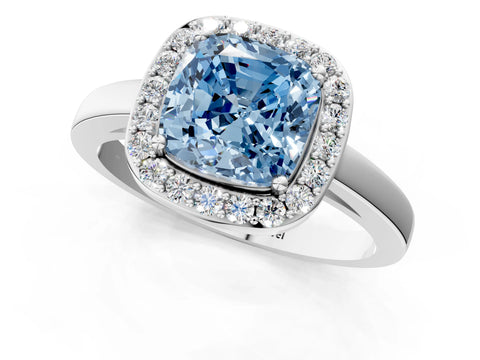 White gold Fancy Blue Cushion Cut Halo Diamond Ring with Solitaire Band and Prong Setting_1