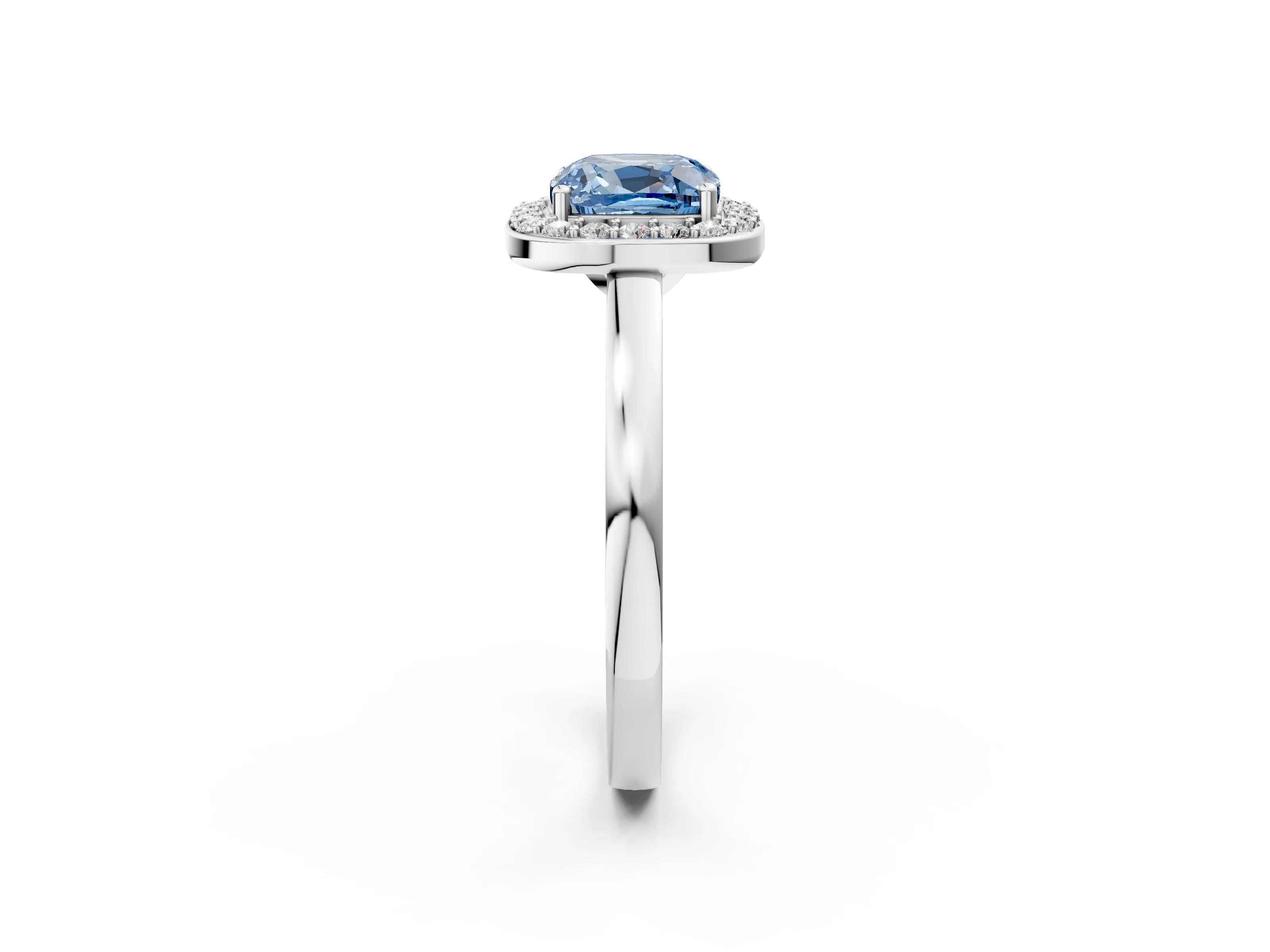 White gold Fancy Blue Cushion Cut Halo Diamond Ring with Solitaire Band and Prong Setting_2