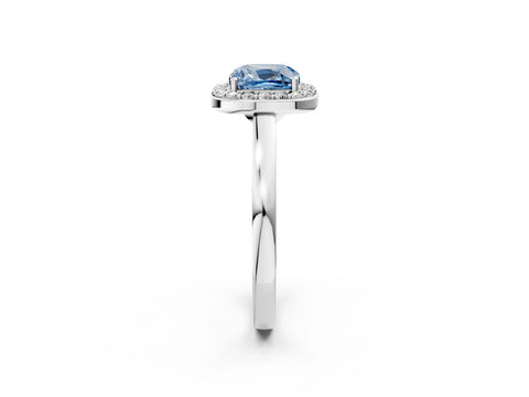 White gold Fancy Blue Cushion Cut Halo Diamond Ring with Solitaire Band and Prong Setting_2