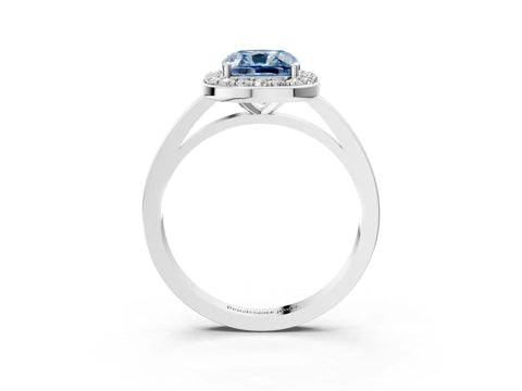 White gold Fancy Blue Cushion Cut Halo Diamond Ring with Solitaire Band and Prong Setting_3