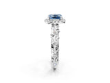 White gold Fancy Blue Cushion Cut Halo Diamond Solitaire with Filigree Band and Four-Prong Setting_2