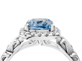 White gold Fancy Blue Cushion Cut Halo Diamond Solitaire with Filigree Band and Four-Prong Setting_4