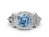 White gold Fancy Blue Cushion Cut Halo Diamond Split Shank Engagement Ring with Four-Prong Setting_12