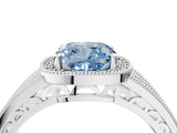 White gold Fancy Blue Cushion Cut Halo Diamond Split Shank Ring with Prong Setting_4