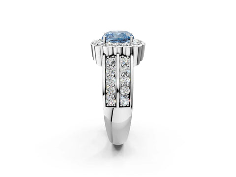White gold Fancy Blue Cushion Cut Halo Diamond Split Shank Ring with Scalloped Prong Setting_14