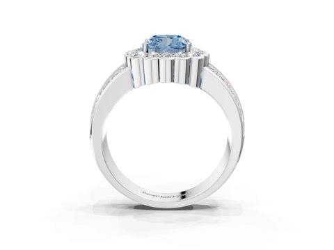 White gold Fancy Blue Cushion Cut Halo Diamond Split Shank Ring with Scalloped Prong Setting_15