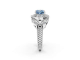 White gold Fancy Blue Cushion Cut Halo Milgrain Diamond Engagement Ring with Leaf Band and Four-Prong Setting_2