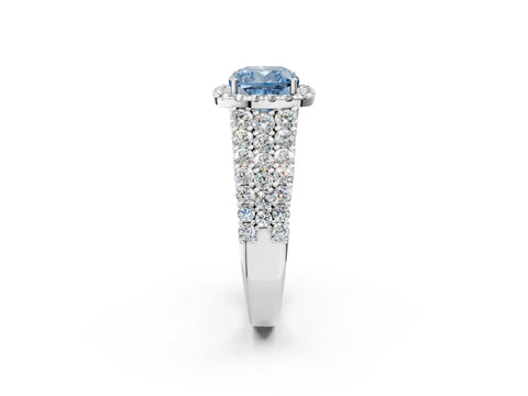 White gold Fancy Blue Cushion Cut Halo Pavé Diamond Engagement Ring with Split Shank and Four-Prong Setting_5