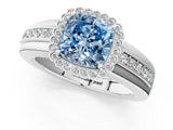 White gold Fancy Blue Cushion  Cut Halo Pave Band Four-Prong Ring_50