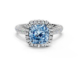 White gold Fancy Blue Cushion  Cut Halo Pave Band Four-Prong Setting Ring_37