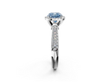 White gold Fancy Blue Cushion  Cut Halo Pave Band Four-Prong Setting Ring_38