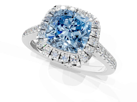 White gold Fancy Blue Cushion Cut Halo Pave Diamond Engagement Ring with Four-Prong Setting_1