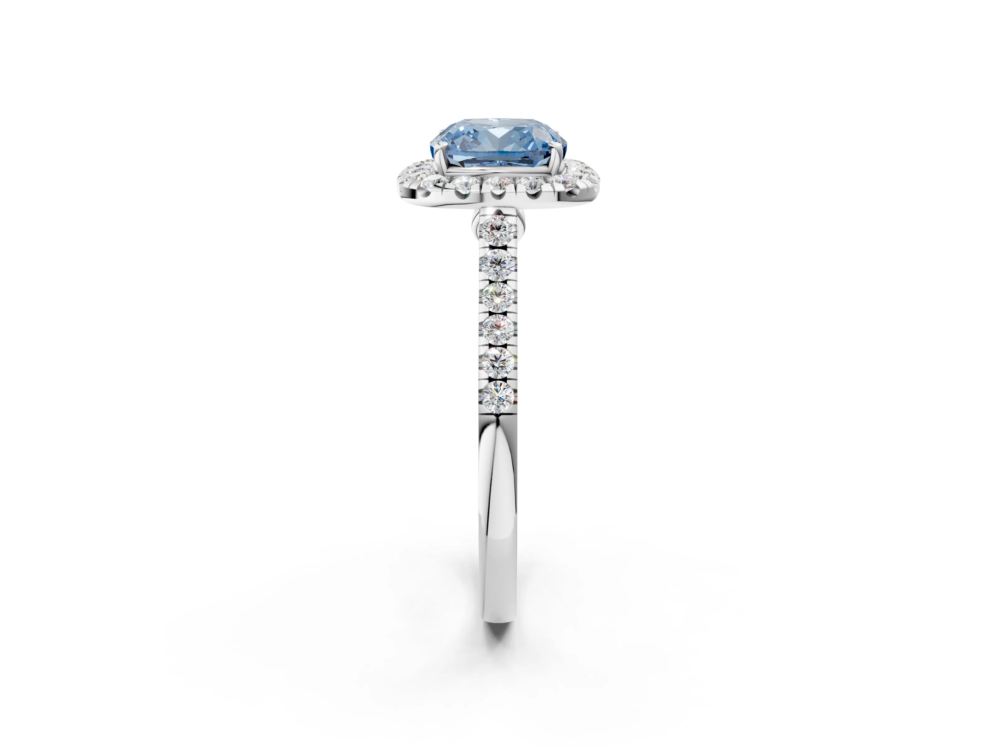 White gold Fancy Blue Cushion Cut Halo Pave Diamond Engagement Ring with Four-Prong Setting_2