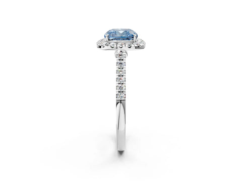 White gold Fancy Blue Cushion Cut Halo Pave Diamond Engagement Ring with Four-Prong Setting_2