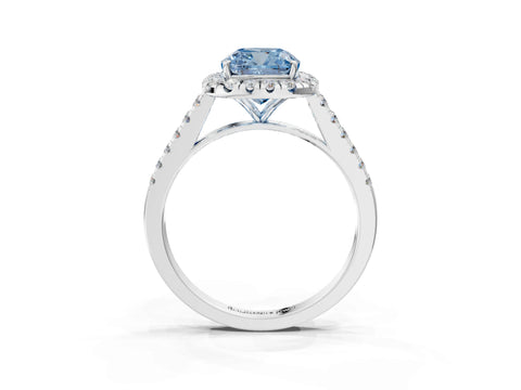 White gold Fancy Blue Cushion Cut Halo Pave Diamond Engagement Ring with Four-Prong Setting_3