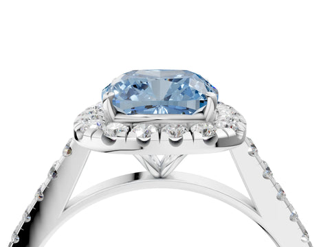 White gold Fancy Blue Cushion Cut Halo Pave Diamond Engagement Ring with Four-Prong Setting_4