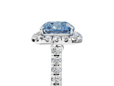 White gold Fancy Blue Cushion Cut Halo Pave Diamond Engagement Ring with Four-Prong Setting_5