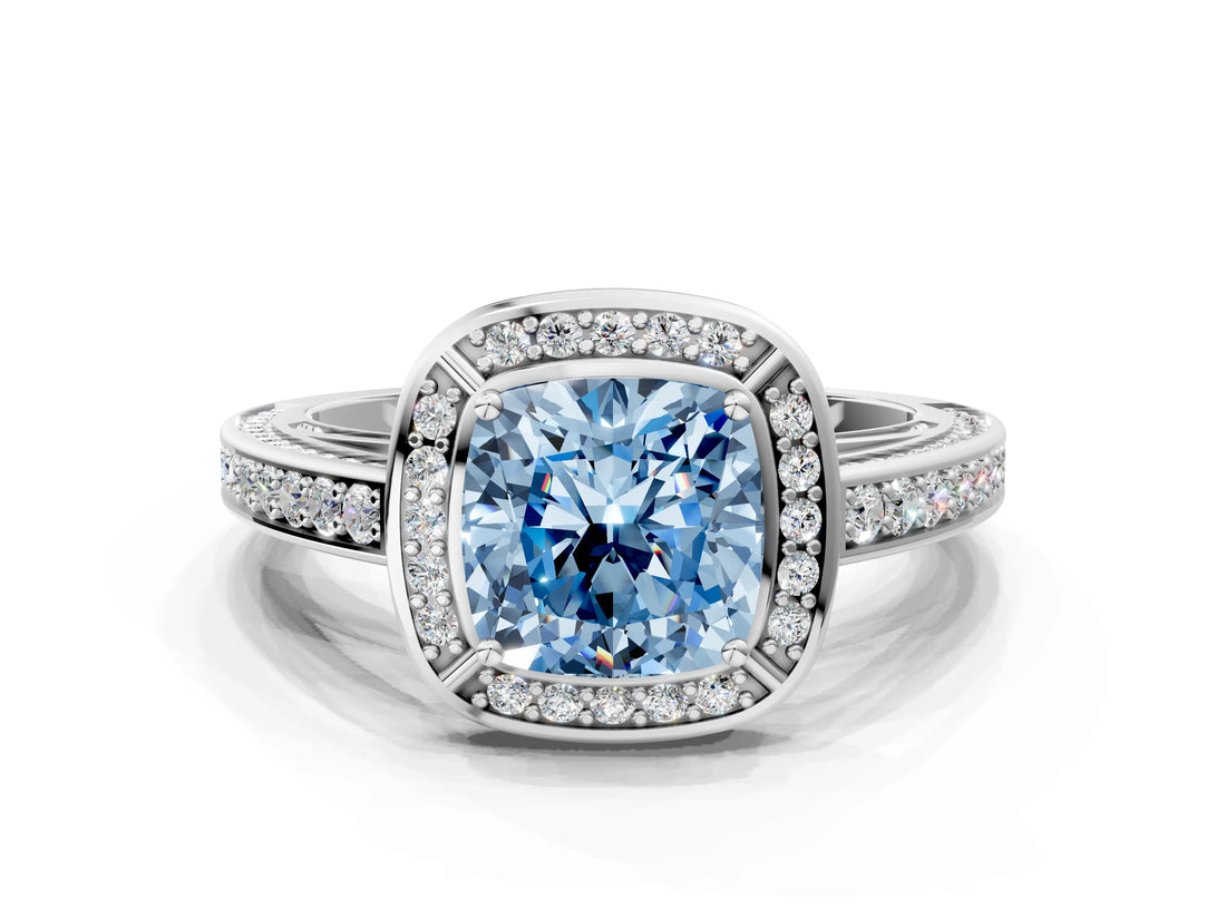 White gold Fancy Blue Cushion  Cut Halo Pave Split Shank Prong Setting Ring_43