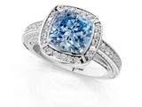 White gold Fancy Blue Cushion  Cut Halo Pave Split Shank Prong Setting Ring_45