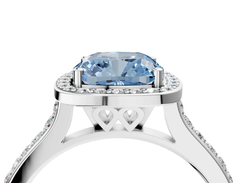 White gold Fancy Blue Cushion Cut Halo Round Diamond Pavé Band with Four-Prong Setting_19