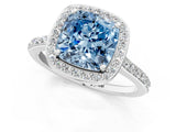 White gold Fancy Blue Cushion Cut Halo Round Diamond Pavé Band with Four-Prong Setting_22