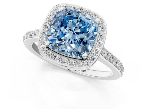 White gold Fancy Blue Cushion Cut Halo Round Diamond Pavé Band with Four-Prong Setting_22