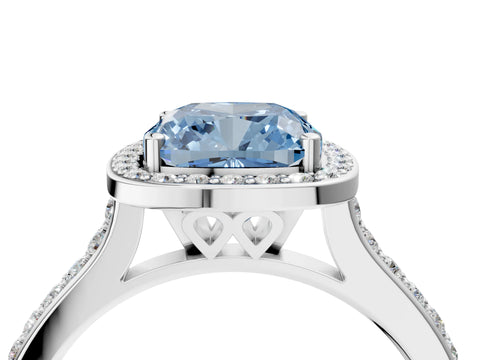 White gold Fancy Blue Cushion Cut Halo Round Diamond Pavé Band with Four-Prong Setting_25