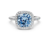 White gold Fancy Blue Cushion Cut Halo Round Diamond Pavé Band with Four-Prong Setting_39