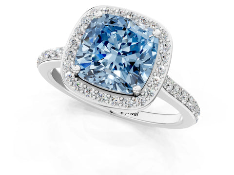 White gold Fancy Blue Cushion Cut Halo Round Diamond Pavé Band with Four-Prong Setting_39