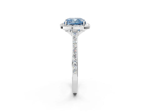White gold Fancy Blue Cushion Cut Halo Round Diamond Pavé Band with Four-Prong Setting_40