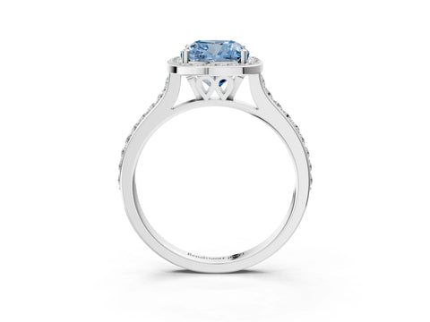 White gold Fancy Blue Cushion Cut Halo Round Diamond Pavé Band with Four-Prong Setting_42