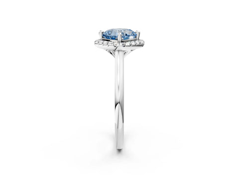 White gold Fancy Blue Cushion Cut Halo Round Diamond Solitaire Engagement Ring with Pave Band and Four-Prong Setting_26