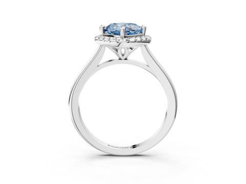 White gold Fancy Blue Cushion Cut Halo Round Diamond Solitaire Engagement Ring with Pave Band and Four-Prong Setting_27
