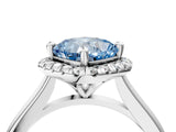 White gold Fancy Blue Cushion Cut Halo Round Diamond Solitaire Engagement Ring with Pave Band and Four-Prong Setting_28