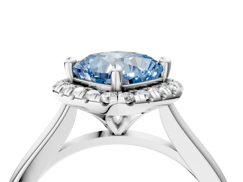White gold Fancy Blue Cushion Cut Halo Round Diamond Solitaire Engagement Ring with Pave Band and Four-Prong Setting_28