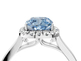 White gold Fancy Blue Cushion Cut Halo Round Diamond Solitaire Ring with Pavé Band and Four-Prong Setting_16