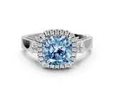 White gold Fancy Blue Cushion Cut Halo Round Diamond Twist Band with Four-Prong Setting_24