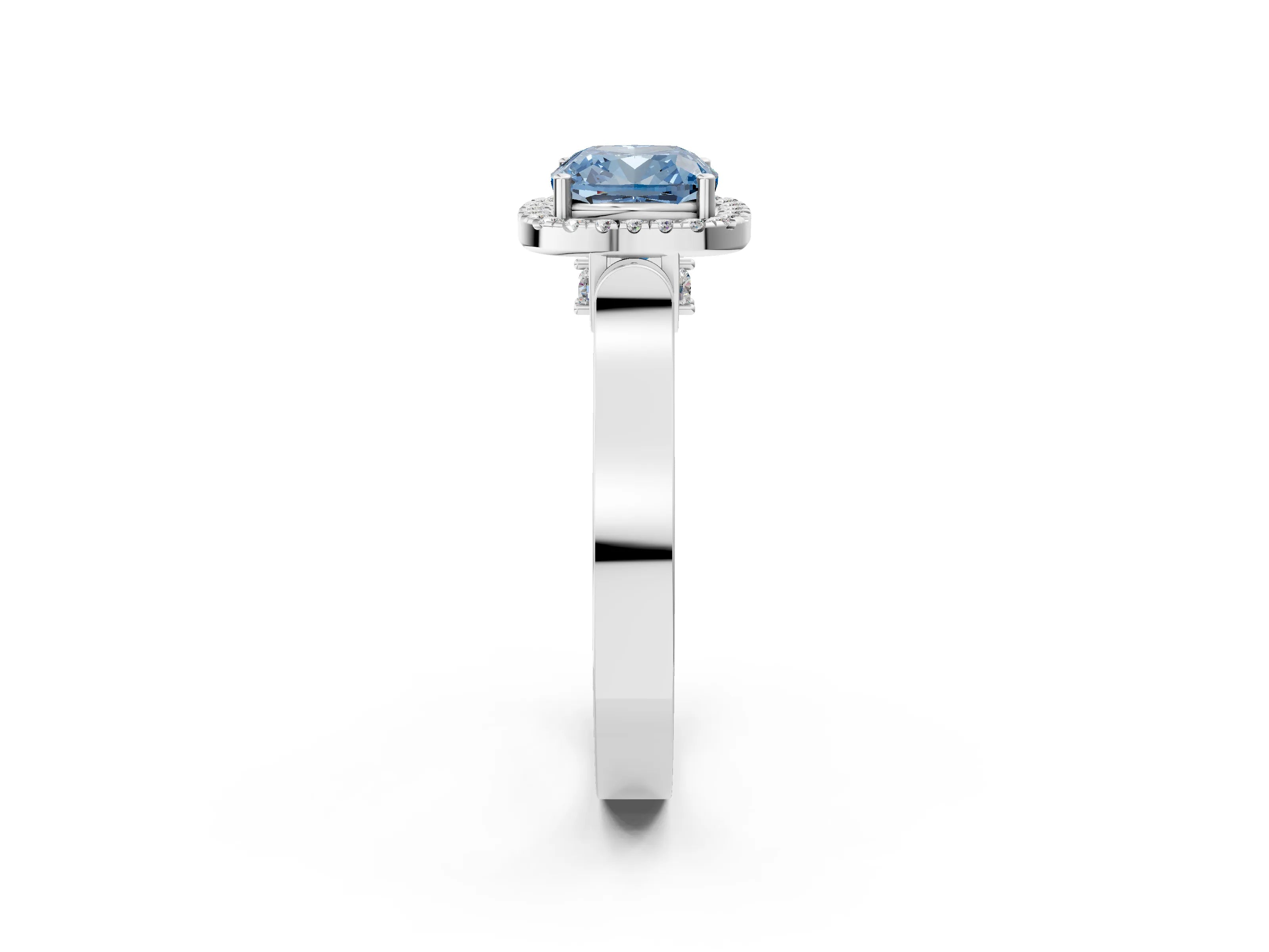 White gold Fancy Blue Cushion Cut Halo Round Diamond Twist Band with Four-Prong Setting_26