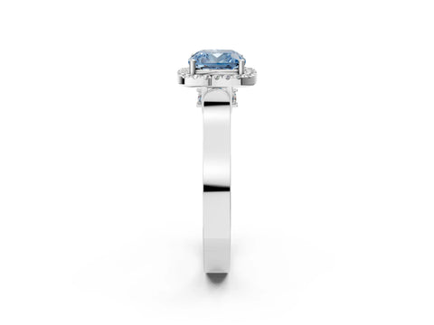 White gold Fancy Blue Cushion Cut Halo Round Diamond Twist Band with Four-Prong Setting_26