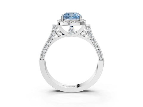 White gold Fancy Blue Cushion Cut Halo Round Diamond Twist Band with Four-Prong Setting_27