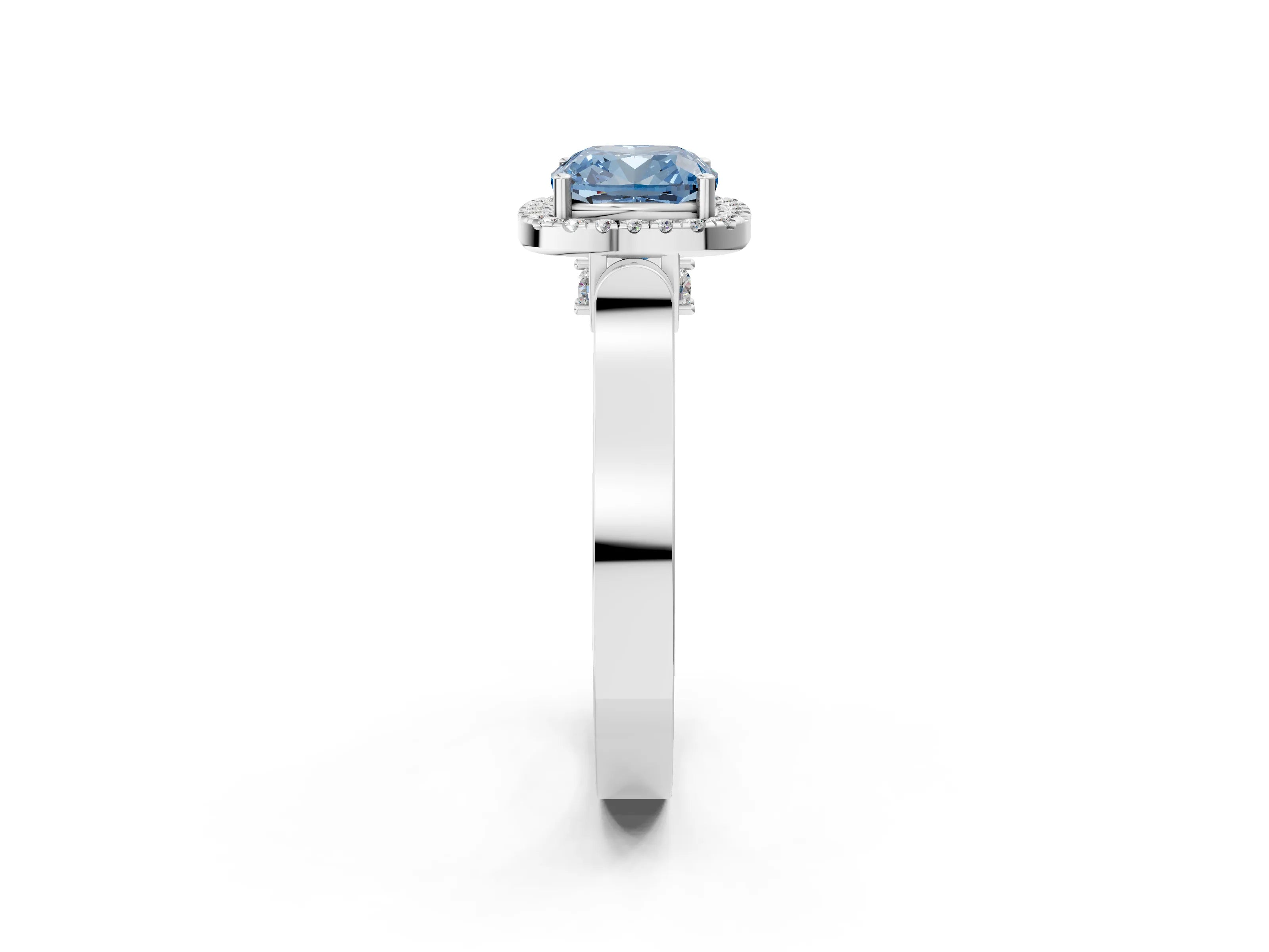 White gold Fancy Blue Cushion Cut Halo Round Diamond Twist Band with Four-Prong Setting_2
