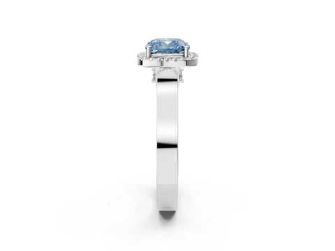 White gold Fancy Blue Cushion Cut Halo Round Diamond Twist Band with Four-Prong Setting_2