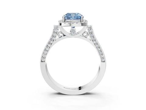 White gold Fancy Blue Cushion Cut Halo Round Diamond Twist Band with Four-Prong Setting_3