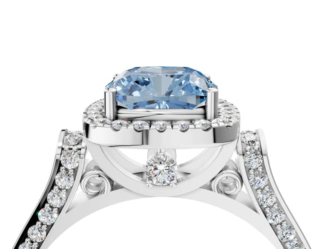 White gold Fancy Blue Cushion Cut Halo Round Diamond Twist Band with Four-Prong Setting_4
