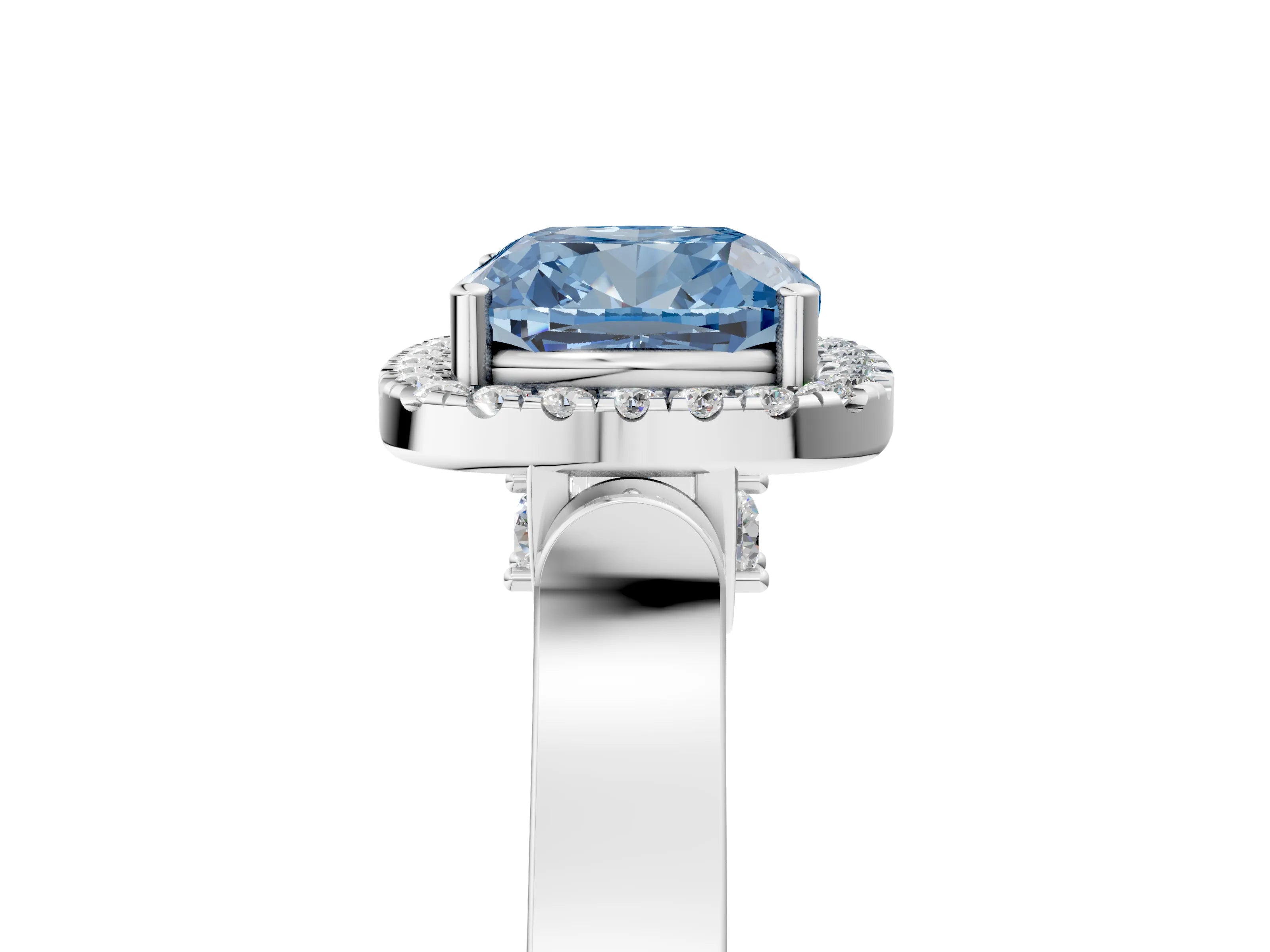 White gold Fancy Blue Cushion Cut Halo Round Diamond Twist Band with Four-Prong Setting_5