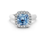 White gold Fancy Blue Cushion  Cut Halo Solitaire Engagement Ring with Square Band and Four-Prong Setting_126