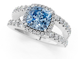 White gold Fancy Blue Cushion  Cut Halo Split Shank Diamond Ring with Four-Prong Setting_46